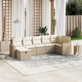 Set sofás de jardín 7 piezas y cojines ratán sintético beige en Conjuntos de jardín | Comprar online en Foro24