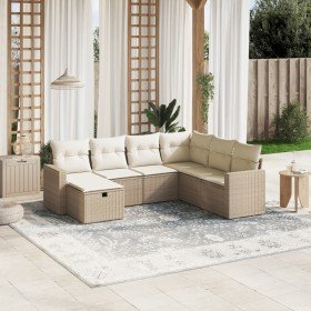 Set sofás de jardín 7 piezas y cojines ratán sintético beige Set sofás de jardín 7 piezas y cojines ratán sintético beige