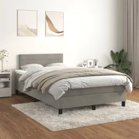Box spring bed with light gray velvet mattress 120x200 cm by vidaXL, Beds and slatted bases - Ref: Foro24-3141353, Price: 368...