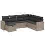 Set de sofás de jardín 7 piezas con cojines ratán PE gris