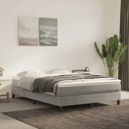 Box spring bed with light gray velvet mattress 140x200 cm by vidaXL, Beds and slatted bases - Ref: Foro24-3144333, Price: 394...