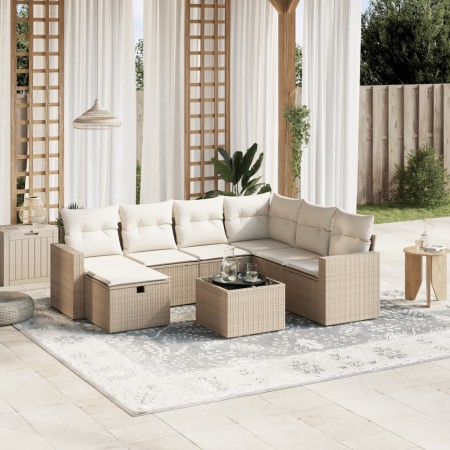 Juego de sofás de jardín con cojines beige 8 pzas ratán PE