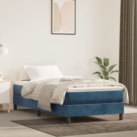 Cama box spring con colchón terciopelo azul oscuro 90x200 cm
