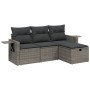 Set de sofás de jardín 4 pzas y cojines ratán sintético gris