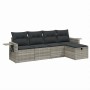 Set de sofás jardín y cojines 5 pzas ratán sintético gris claro