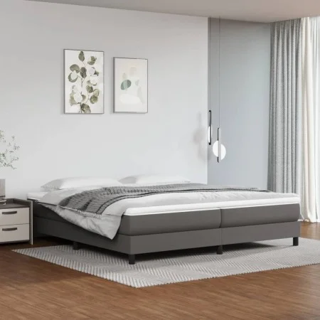 Box spring bed with gray synthetic leather mattress 200x200 cm by vidaXL, Beds and slatted bases - Ref: Foro24-3144283, Price...