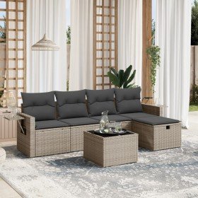 Set de muebles de jardín 6 pzas y cojines ratán sintético gris Set de muebles de jardín 6 pzas y cojines ratán sintético gris