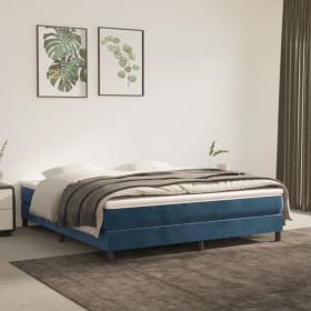 Cama box spring con colchón terciopelo azul oscuro 160x200 cm