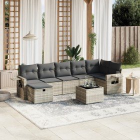 Set de sofás de jardín 8 pzas y cojines ratán sintético gris