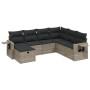 Set de sofás de jardín 7 piezas con cojines ratán PE gris