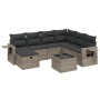Set de sofás de jardín 8 pzas y cojines ratán sintético gris