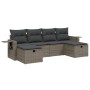 Set de muebles de jardín 6 pzas y cojines ratán sintético gris
