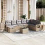 Juego de sofás jardín con cojines beige mezcla 9 pzas ratán PE