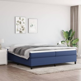Cama box spring con colchón tela azul 200x200 cm