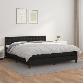 Cama box spring con colchón cuero sintético negro 180x200 cm