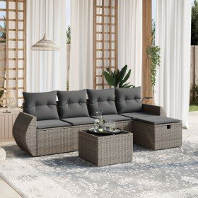 Set de muebles de jardín 6 pzas y cojines ratán sintético gris en Conjuntos de jardín | Comprar online en Foro24