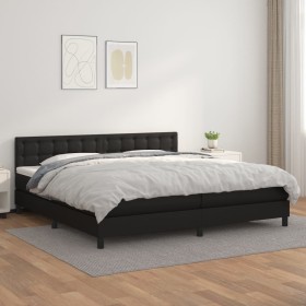 Cama box spring con colchón cuero sintético negro 200x200 cm