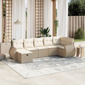 Set sofás de jardín 7 piezas y cojines ratán sintético beige Set sofás de jardín 7 piezas y cojines ratán sintético beige