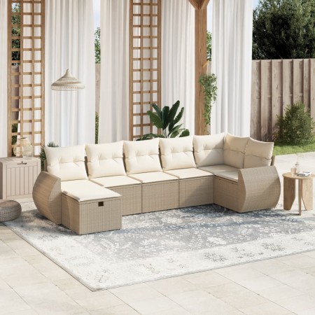 Set sofás de jardín 7 piezas y cojines ratán sintético beige