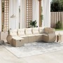 Set sofás de jardín 7 piezas y cojines ratán sintético beige