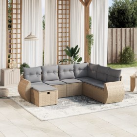 Juego de sofás jardín con cojines beige mezcla 7 pzas ratán PE
