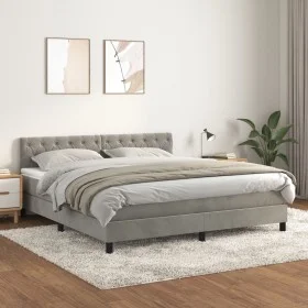 Box spring bed with light gray velvet mattress 160x200 cm by vidaXL, Beds and slatted bases - Ref: Foro24-3141491, Price: 470...