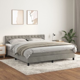 Cama box spring con colchón terciopelo gris claro 160x200 cm