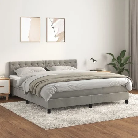 Box spring bed with light gray velvet mattress 160x200 cm by vidaXL, Beds and slatted bases - Ref: Foro24-3141491, Price: 470...