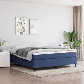 Cama box spring con colchón tela azul 180x200 cm
