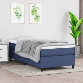 Box spring bed with blue fabric mattress 90x200 cm by vidaXL, Beds and slatted bases - Ref: Foro24-3144397, Price: 282,79 €, ...