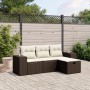 Set de sofás de jardín 4 pzas y cojines ratán sintético marrón