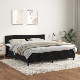 Cama box spring con colchón terciopelo negro 180x200 cm