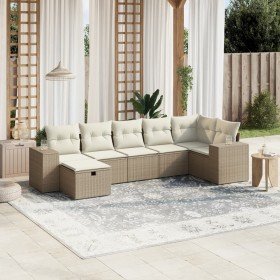 Set sofás de jardín 7 piezas y cojines ratán sintético beige en Conjuntos de jardín | Comprar online en Foro24