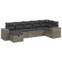 Set de sofás de jardín 7 piezas con cojines ratán PE gris