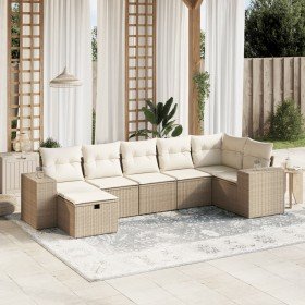 Set sofás de jardín 7 piezas y cojines ratán sintético beige en Conjuntos de jardín | Comprar online en Foro24