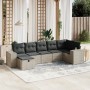 Set de sofás de jardín 7 piezas con cojines ratán PE gris