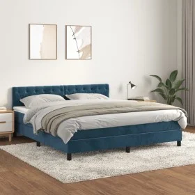 Box spring bed with dark blue velvet mattress 160x200 cm by vidaXL, Beds and slatted bases - Ref: Foro24-3141495, Price: 500,...