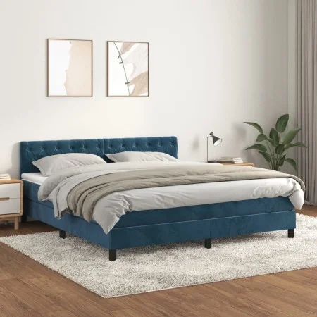 Box spring bed with dark blue velvet mattress 160x200 cm by vidaXL, Beds and slatted bases - Ref: Foro24-3141495, Price: 500,...