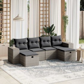 Set de muebles de jardín 6 pzas y cojines ratán sintético gris