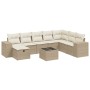Set de sofás de jardín 9 pzas con cojines ratán sintético beige