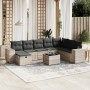 Set muebles jardín 9 pzas y cojines ratán sintético gris claro