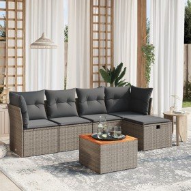 Set de muebles de jardín 6 pzas y cojines ratán sintético gris en Conjuntos de jardín | Comprar online en Foro24