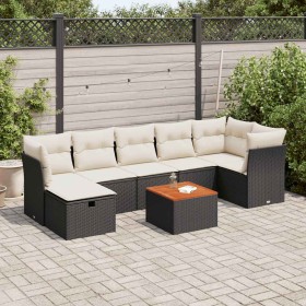 Set de sofás de jardín 8 piezas y cojines ratán sintético negro