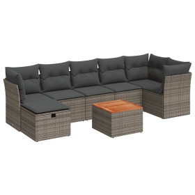 Set de sofás de jardín 8 pzas y cojines ratán sintético gris