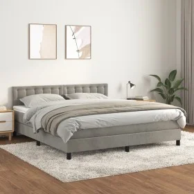 Box spring bed with light gray velvet mattress 160x200 cm by vidaXL, Beds and slatted bases - Ref: Foro24-3141551, Price: 487...