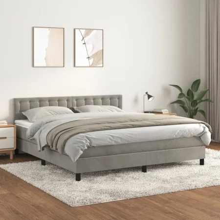 Box spring bed with light gray velvet mattress 160x200 cm by vidaXL, Beds and slatted bases - Ref: Foro24-3141551, Price: 487...