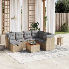 Juego de sofás jardín con cojines beige mezcla 8 pzas ratán PE