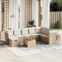 Set de sofás de jardín 9 pzas con cojines ratán sintético beige