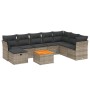 Set de muebles de jardín 9 pzas y cojines ratán sintético gris