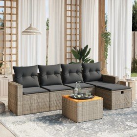 Set de muebles de jardín 6 pzas y cojines ratán sintético gris Set de muebles de jardín 6 pzas y cojines ratán sintético gris